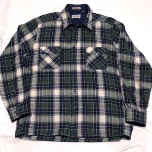 Men's Vintage Large Plaid Flannel Button Up Long Sleeve Cavallin Blue Green Red